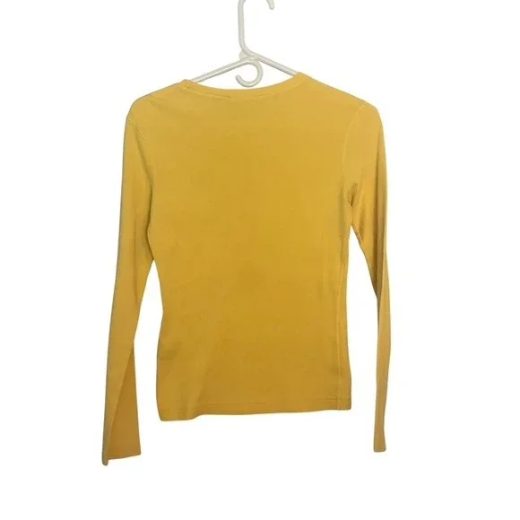 Ralph Lauren Sport Yellow Long Sleeve Top Women's Small Pony Logo - Picture 3 of 3